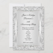 Invitation Fête du 25e Anniversaire Rose Damask Silver White (Devant)