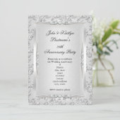 Invitation Fête du 25e Anniversaire Rose Damask Silver White (Debout devant)