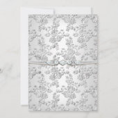 Invitation Fête du 25e Anniversaire Rose Damask Silver White (Dos)