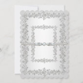 Invitation Fête du 25e Anniversaire Rose Damask Silver White (Dos)