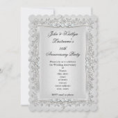 Invitation Fête du 25e Anniversaire Rose Damask Silver White (Devant)