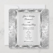 Invitation Fête du 25e Anniversaire Rose Damask Silver White (Devant)