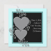 Invitation Fête du 25e anniversaire Silver Hearts Teal Silver (Devant)
