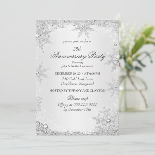 Invitation Fête du 25e Anniversaire Silver Winter Wonderland (Debout devant)