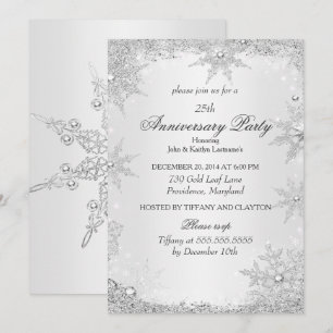 Invitation Fête du 25e Anniversaire Silver Winter Wonderland