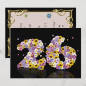 Invitation Fête du 26ème anniversaire, avec des lettres fleur (Devant / Derrière)