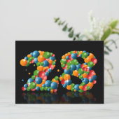 Invitation Fête du 28ème anniversaire, avec bulles et balles (Debout devant)