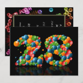 Invitation Fête du 28ème anniversaire, avec bulles et balles (Devant / Derrière)