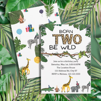 Invitation Fête du 2e anniversaire, Animaux de la Jungle, Sau
