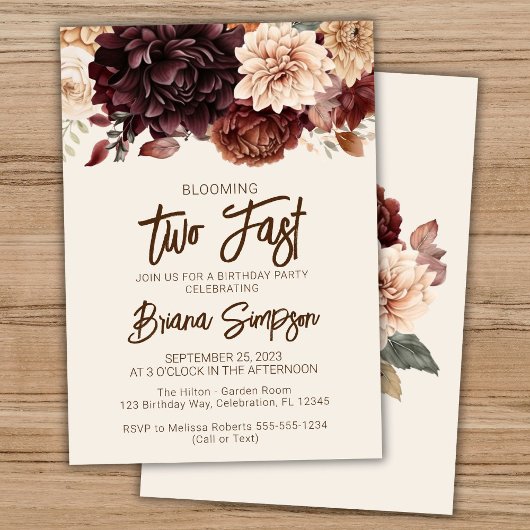 Invitation Fête du 2e anniversaire Brown Beige Ivory Floral