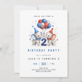 Invitation Fête du 2e anniversaire de bébé éléphant (Devant)