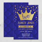 Invitation Fête du 2e anniversaire - Royal Blue Gold (Devant / Derrière)