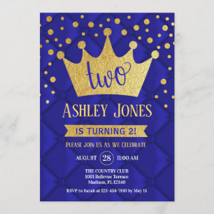 Invitation Fête du 2e anniversaire - Royal Blue Gold