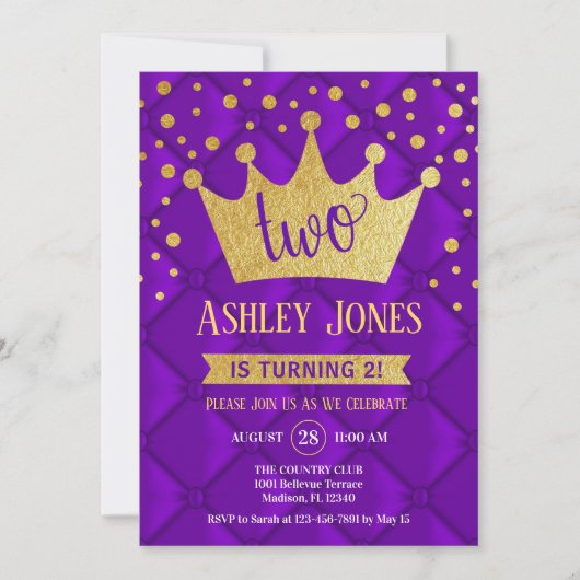 Invitation Fête du 2e anniversaire - Royal Purple Gold (Devant)