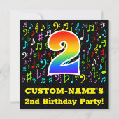 Invitation Fête du 2e anniversaire : Symboles de musique amus (Devant)