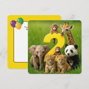 Invitation Fête du 2ème anniversaire Bébés Animaux Sauvages