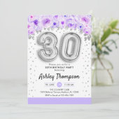 Invitation Fête du 30e anniversaire - Ballons d'argent violet (Debout devant)
