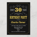 Invitation Fête du 30e anniversaire - Black Gold White<br><div class="desc">Invitation de fête du 30e anniversaire. Design élégant noir,  or,  blanc rétro avec motif de tableau noir et police de script. Bravo à 30 ans ! Message-moi si vous avez besoin d'une personnalisation plus poussée.</div>