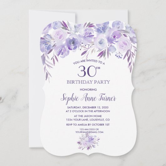 Invitation Fête du 30e anniversaire bleu clair violet bleu bl (Devant)
