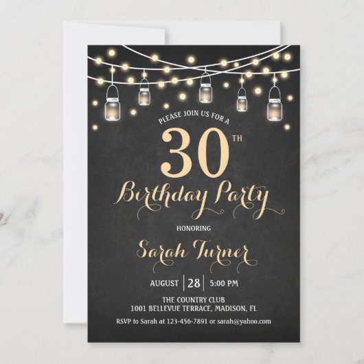 Invitation Fête du 30e anniversaire - Chalkboard Gold (Devant)