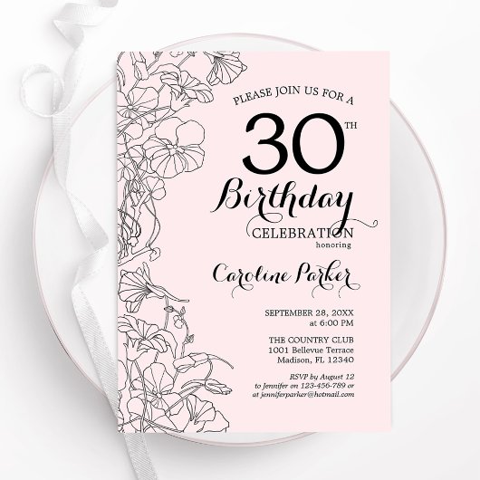 Invitation Fête du 30e anniversaire de Blush Pink