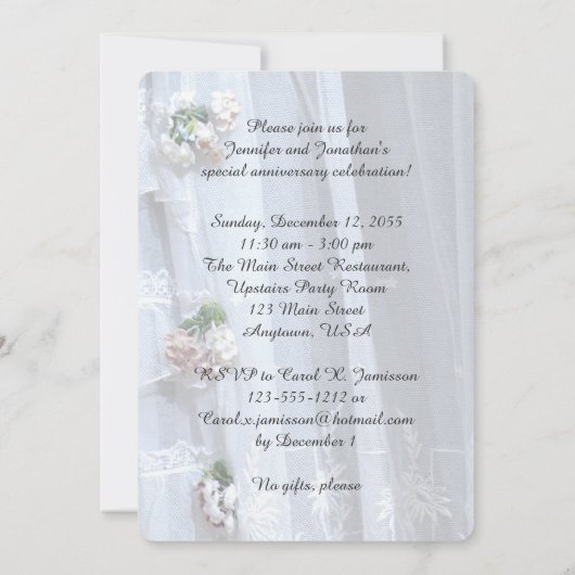 Invitation Fête du 30e anniversaire de mariage, dentelle vint (Dos)