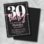 Invitation Fête du 30e anniversaire de Script Black<br><div class="desc">Voici une invitation simple et moderne pour une fête d'anniversaire de 30 ans, parfaite pour célébrer ce cap avec style. Le design épuré présente un fond noir audacieux avec un "30" proéminent en haut. En dessous, "Trente" est écrit de manière élégante en calligraphie script, ajoutant une touche de sophistication. Le...</div>