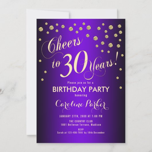 Invitation Fête du 30e anniversaire - Gold Purple (Devant)