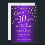 Invitation Fête du 30e anniversaire - Gold Purple<br><div class="desc">30e anniversaire invitation pour femmes ou hommes. Elégante carte d'invitation violet et or avec police de script et confetti. Bravo à 30 ans ! Parfait pour une fête d'anniversaire d'adulte.</div>