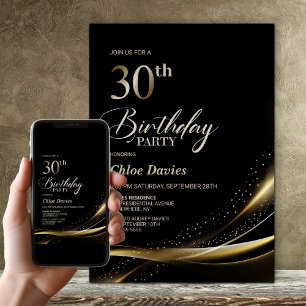 Invitation Fête du 30e anniversaire moderne Black and Gold