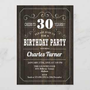 Invitation Fête du 30e anniversaire - Motif Brown en bois