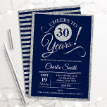 Invitation Fête du 30e anniversaire - N'IMPORTE QUEL ÂGE Mari<br><div class="desc">30e anniversaire invitation pour hommes ou femmes. Elégante carte invitation en marine avec fausse parties scintillant feuille argent. Fonctionne police de script de typographie. Bravo à 30 ans ! Peut être personnalisé dans n'importe quelle année. Parfait pour une célébration anniversaire adulte.</div>