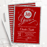 Invitation Fête du 30e anniversaire - N'IMPORTE QUEL ÂGE Red<br><div class="desc">30e anniversaire invitation pour hommes ou femmes. Elégante carte invitation en rouge avec fausse parties scintillant feuille argent. Fonctionne police de script de typographie. Bravo à 30 ans ! Peut être personnalisé dans n'importe quelle année. Parfait pour une célébration anniversaire adulte.</div>