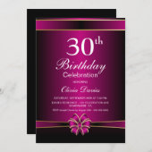 Invitation Fête du 30e anniversaire noir et rose (Devant / Derrière)
