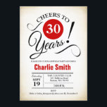 Invitation Fête du 30e anniversaire - Noir Rouge Blanc<br><div class="desc">Invitation de fête du 30e anniversaire en noir blanc rouge avec arrière - plan crémeux rétro. Bravo à 30 ans ! Peut être personnalisé dans n'importe quelle année. S'il vous plaît,  envoyez-moi un message si vous avez besoin d'une personnalisation plus poussée.</div>