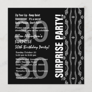 Invitation Fête du 30e anniversaire pour lui Black White Silv