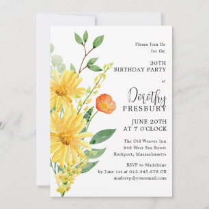 Invitation Fête du 30e anniversaire Printemps Jaune Floral