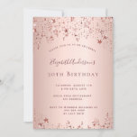 Invitation fête du 30e anniversaire rose or étoiles saupoudre<br><div class="desc">Une invitation moderne, élégante et glamour pour une fête du 30e anniversaire de femme. Un arrière - plan à l'apparence métallique d'or faux rose avec une élégante vedette dorée faux rose. Le nom est écrit avec un rose moderne de couleur or foncé à la main écriture style. Modèles pour les...</div>