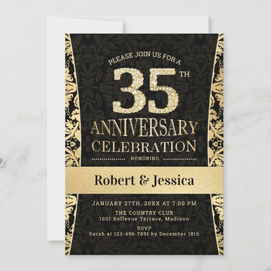 Invitation Fête du 35e anniversaire - Black or (Devant)