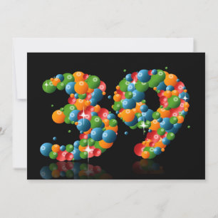 Invitation Fête du 39e anniversaire, avec bulles et balles