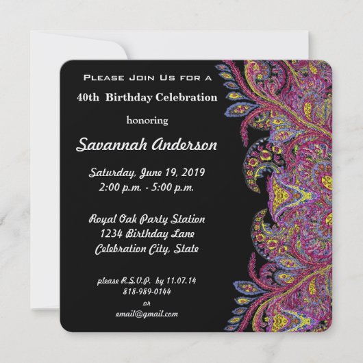 Invitation Fête du 40e anniversaire (Devant)