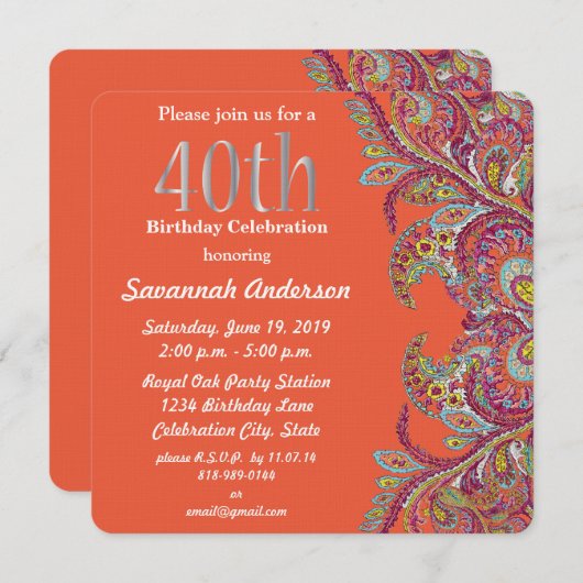 Invitation Fête du 40e anniversaire (Devant / Derrière)