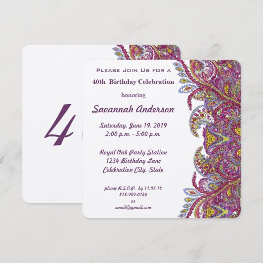 Invitation Fête du 40e anniversaire (Devant / Derrière)