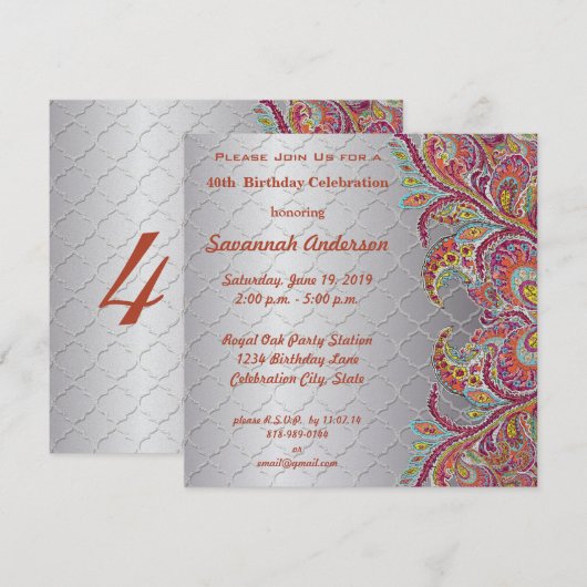 Invitation Fête du 40e anniversaire (Devant / Derrière)
