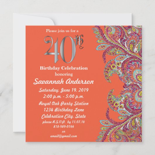 Invitation Fête du 40e anniversaire (Devant)