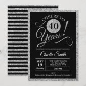 Invitation Fête du 40e anniversaire - Argent Noir TOUT ÂGE (Devant / Derrière)