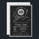 Invitation Fête du 40e anniversaire - Argent Noir TOUT ÂGE<br><div class="desc">40e anniversaire invitation pour femmes ou hommes. Elégante carte invitation en fausse parties scintillant argent et noir. Fonctionne la police de typographie de script. Bravo à 40 ans ! Peut être customisé à n'importe quel âge. Idéal pour une célébration anniversaire de jalons élégante.</div>