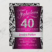 Invitation Fête du 40e anniversaire - Argent rose noir (Devant / Derrière)