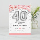 Invitation Fête du 40e anniversaire - Ballons d'argent (Debout devant)