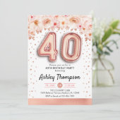 Invitation Fête du 40e anniversaire - Ballons d'or Rose (Debout devant)